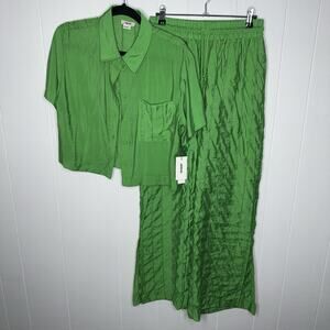 Jason Wu Women’s 2 Piece Set Green Wide Leg Beach Resort Size S/M NWT